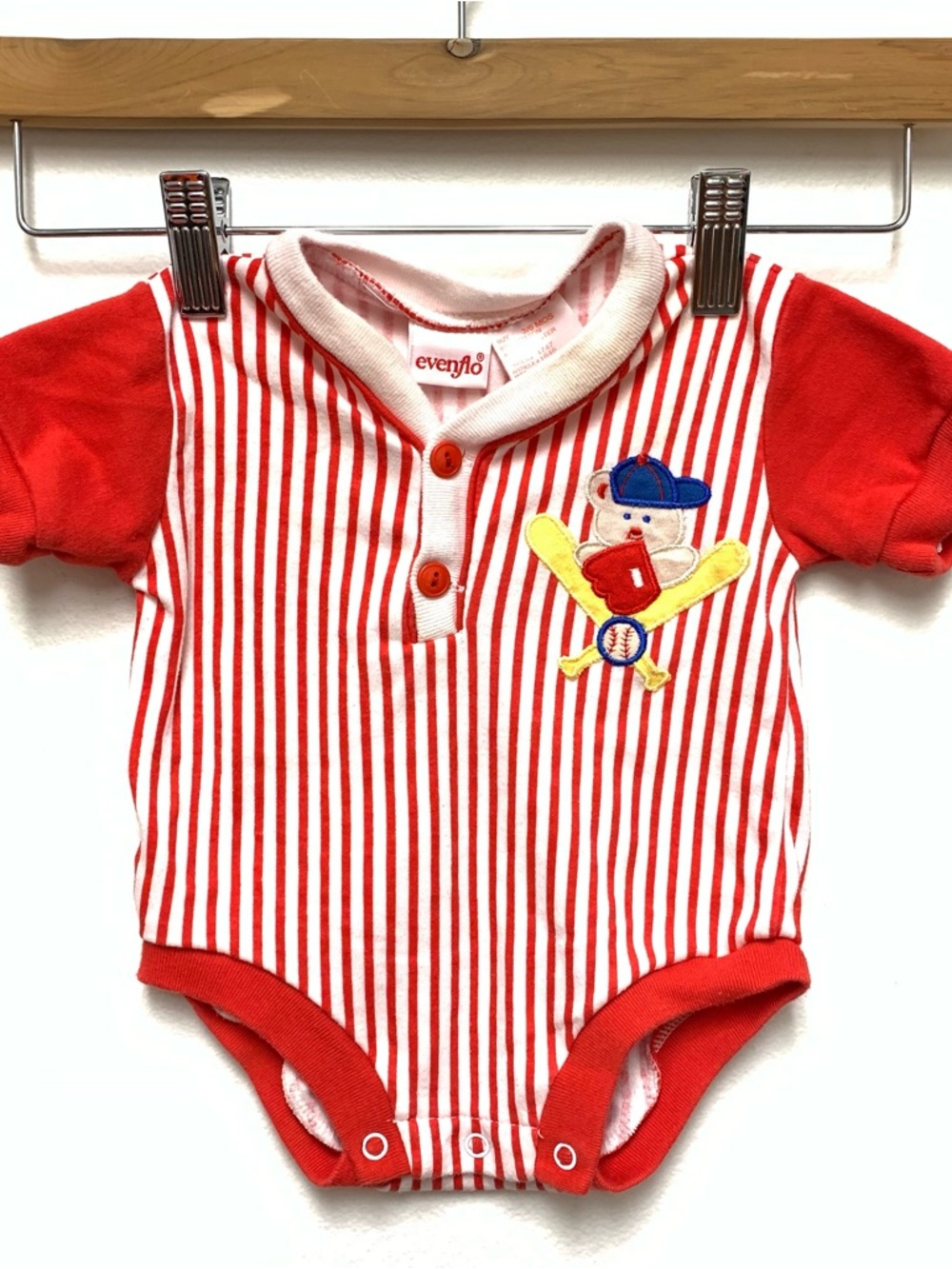 Vintage Evenflo Baseball Jersey Bodysuit Romper 3-6M Baby Boy Bear One Piece